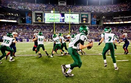 The Severna Park Green Hornets' 80LB and 100LB Select teams take on the Reisterstown Mustangs during halftime of the 25 August Ravens-Redskins Pre-Season Football Game at M&T Bank Stadium. Both Green Hornets teams won their exhibition games 7-0.